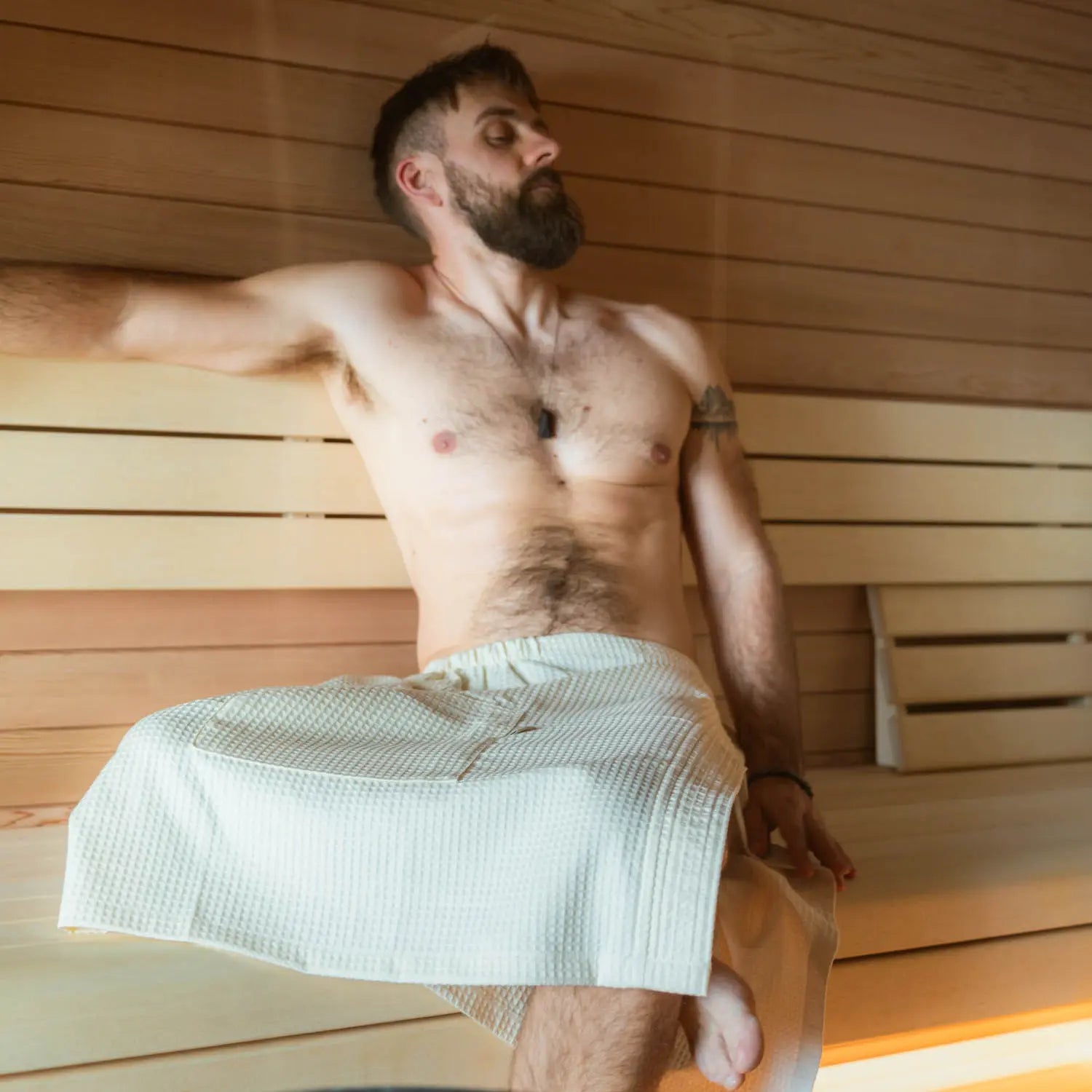 Pánský saunový kilt – zavinovací ručník z bavlny - natur
