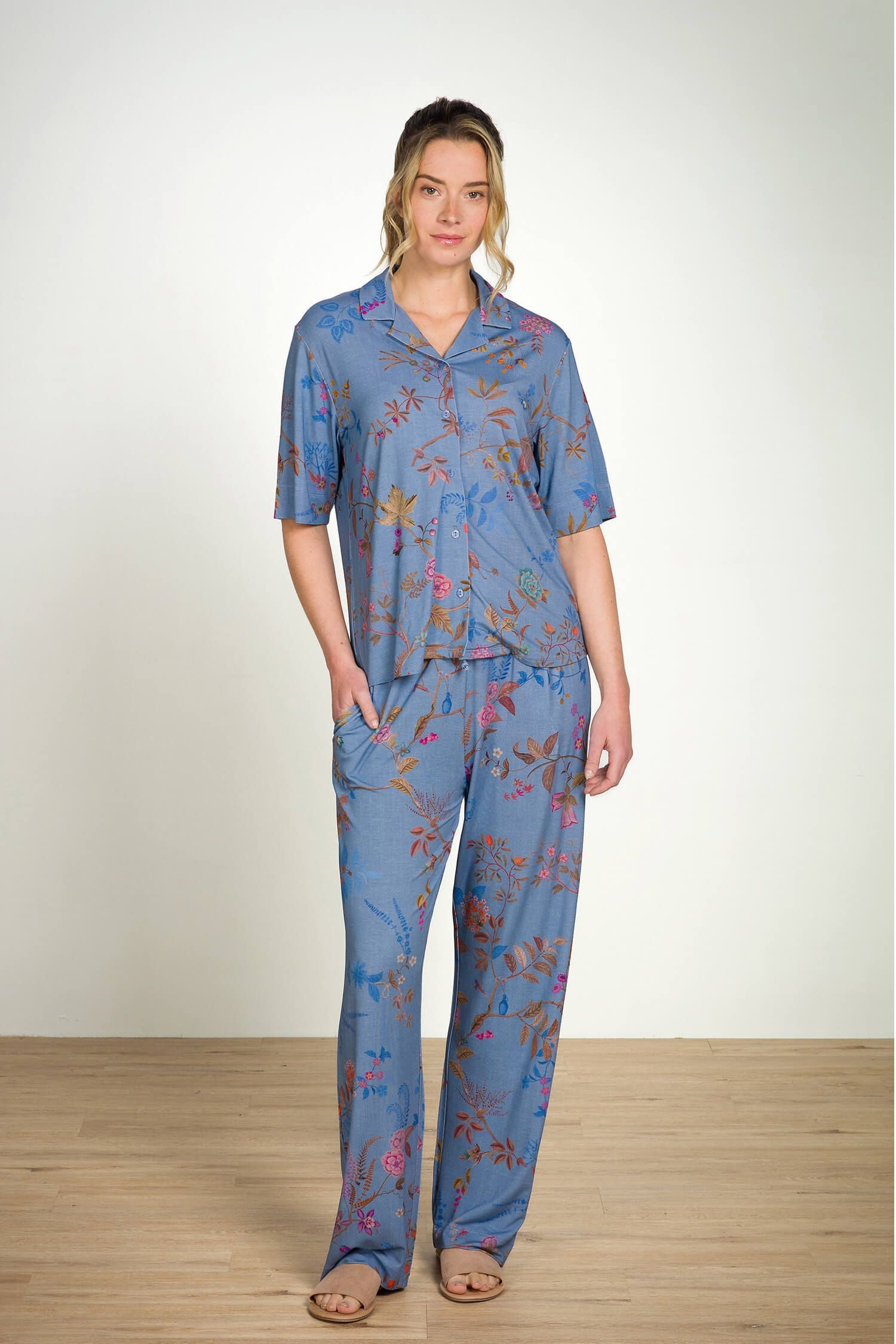 Dlouhé kalhoty Belin Bodhi Flower Blue - Pip Studio