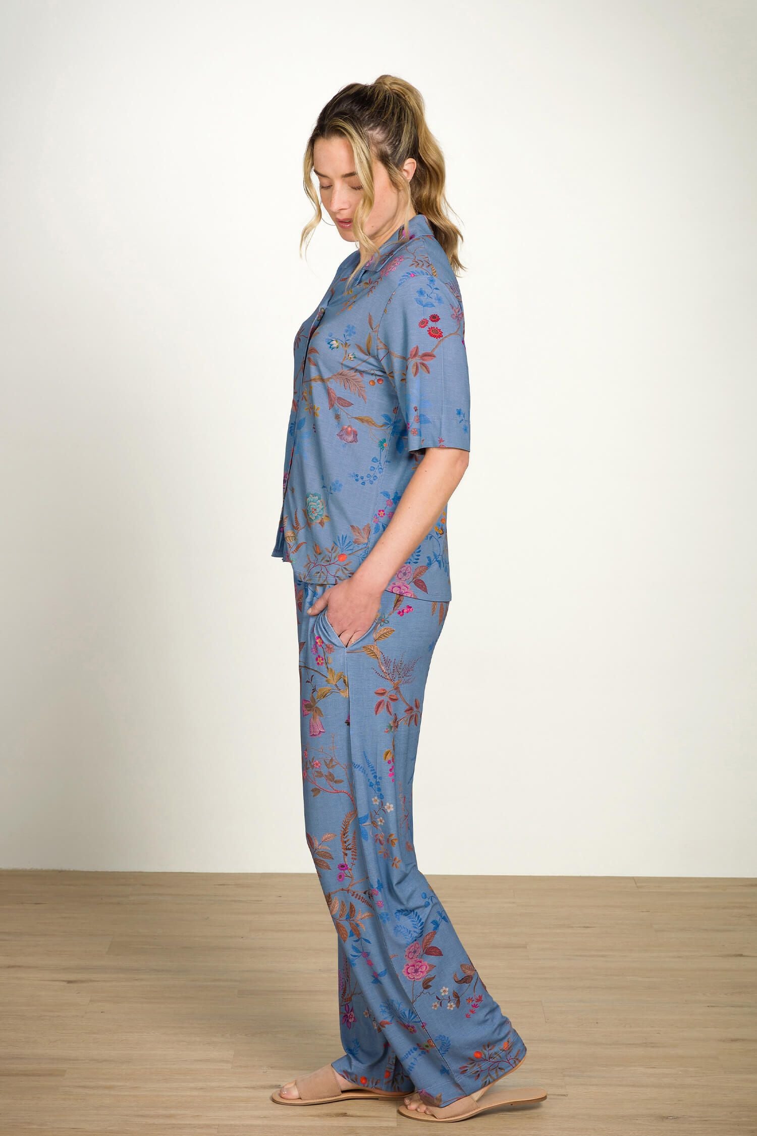 Dlouhé kalhoty Belin Bodhi Flower Blue - Pip Studio