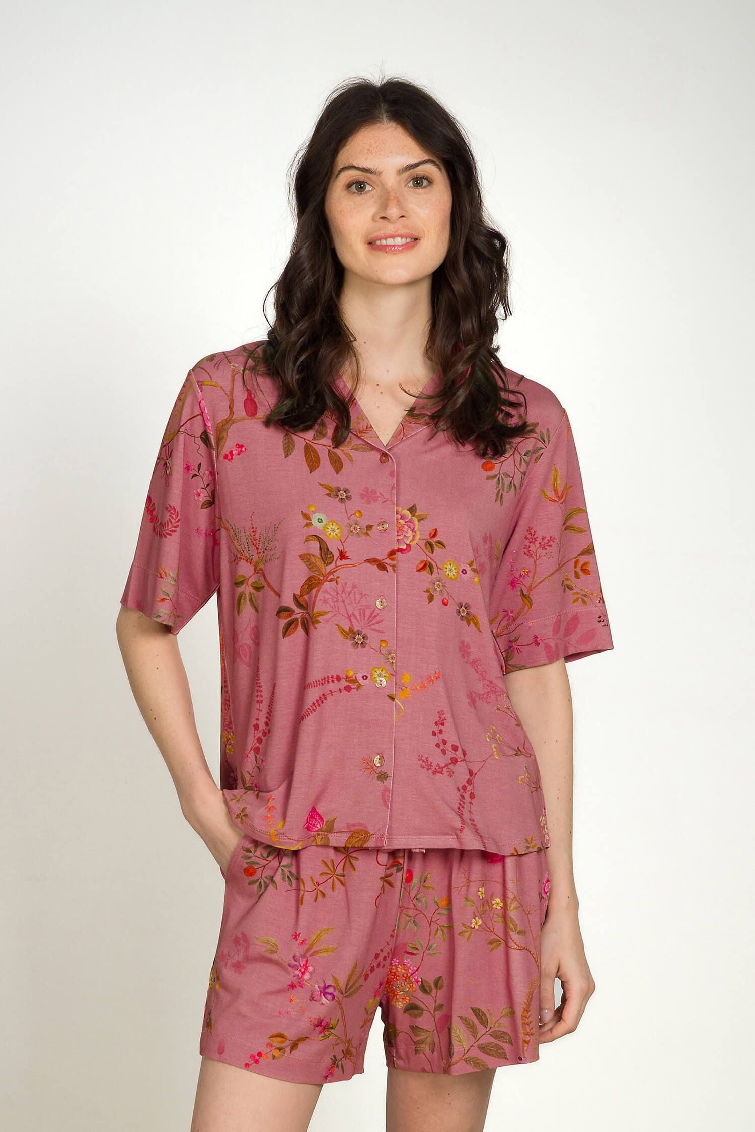 Dark pink short sleeve top Flora Bodhi Flower