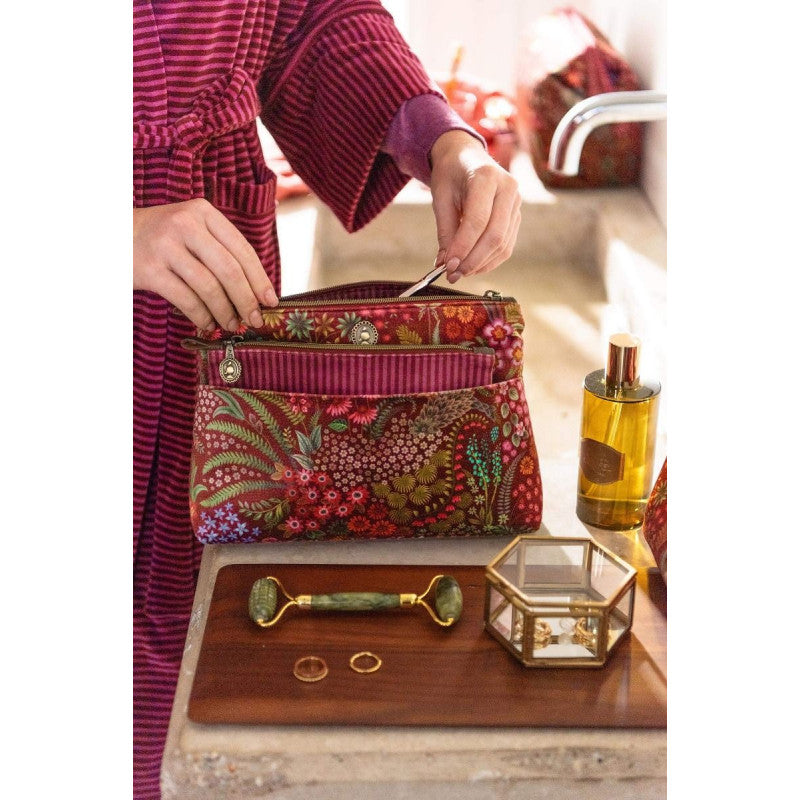 Kosmetiktasche (Set) – Querida Gesteppte Samt-Kombi – Pip Studio (rot)
