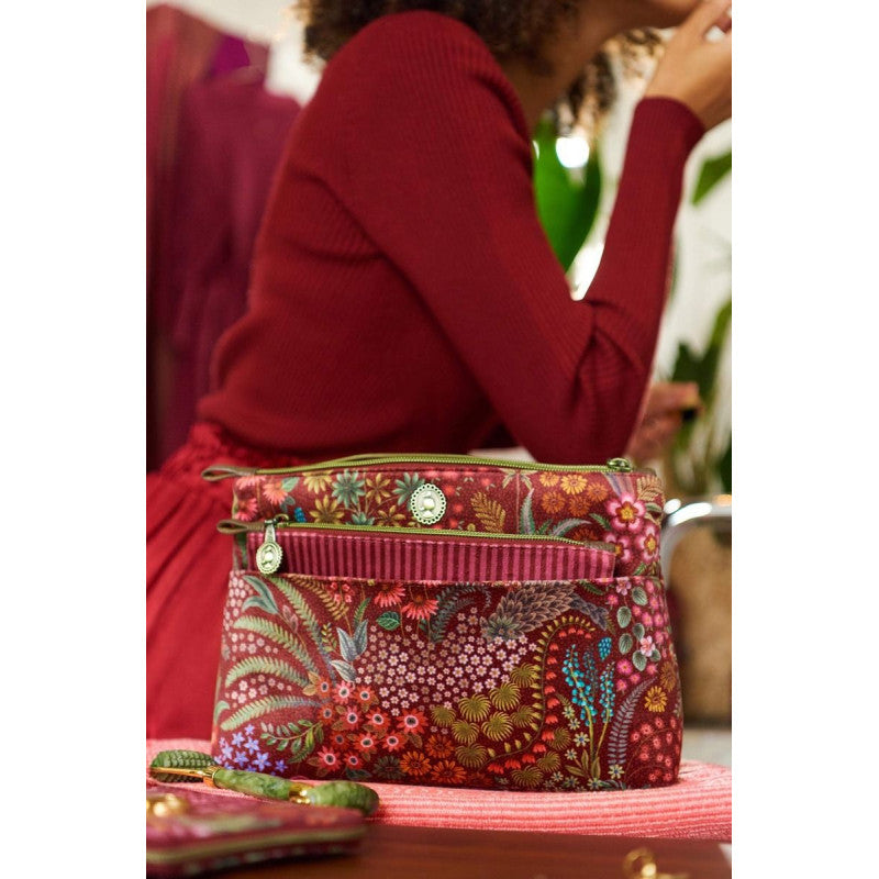Kosmetiktasche (Set) – Querida Gesteppte Samt-Kombi – Pip Studio (rot)