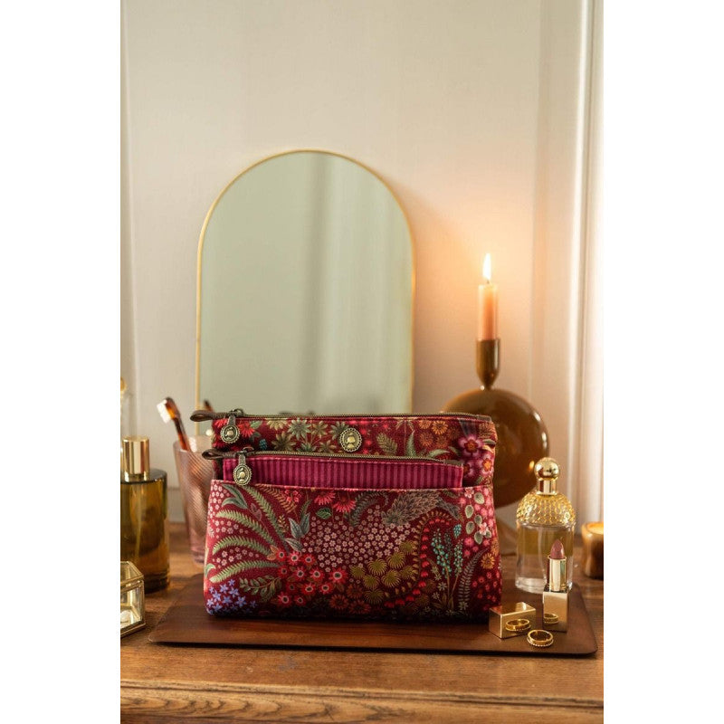 Kosmetiktasche (Set) – Querida Gesteppte Samt-Kombi – Pip Studio (rot)