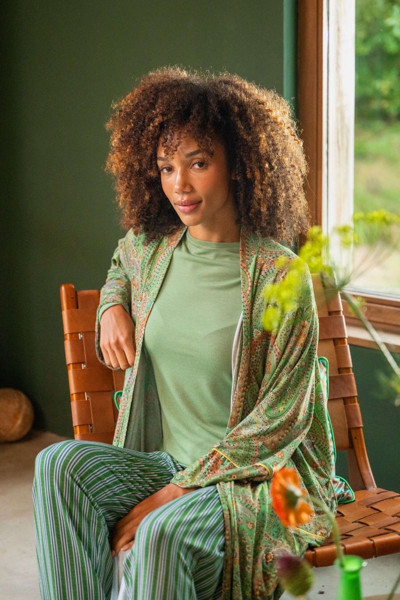 Dlouhé kalhoty Belin – Kente Stripe Green - Pip Studio